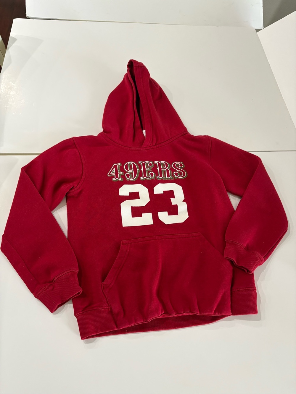 Kids Red 49ers Hoodie Sweatshirt with Number 23, McCaffrey size Medium 10/12